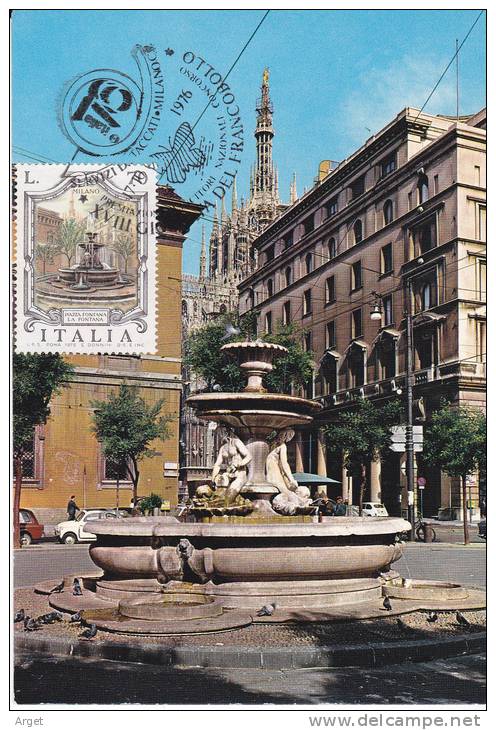 Carte- Maximum  ITALIE  N° Yvert  1238 (MILAN - Square Fontana) Obl Sp Ill  1976 - Maximumkaarten
