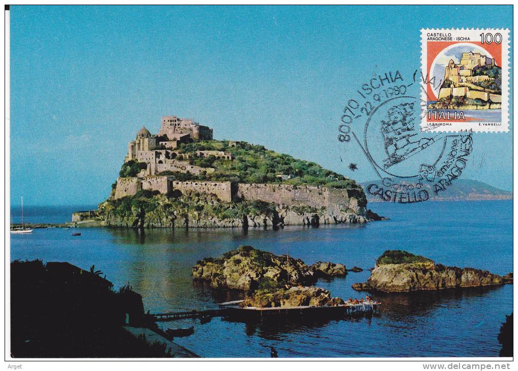 Carte- Maximum  ITALIE  N° Yvert  1440 (ISCHIA  - Château Aragonais) Obl Sp Ill 1er Jour 1980 - Maximum Cards