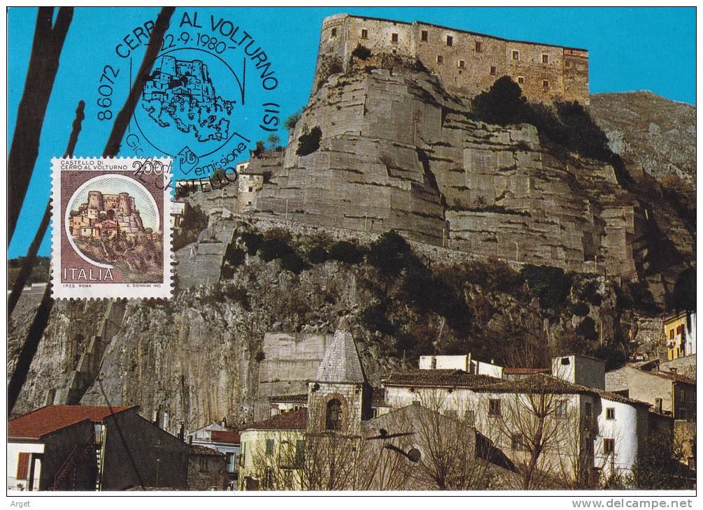 Carte- Maximum  ITALIE  N° Yvert  1445 (CERRO AL VOLTURNO - Château) Obl Sp Ill 1er Jour 1980 - Maximum Cards