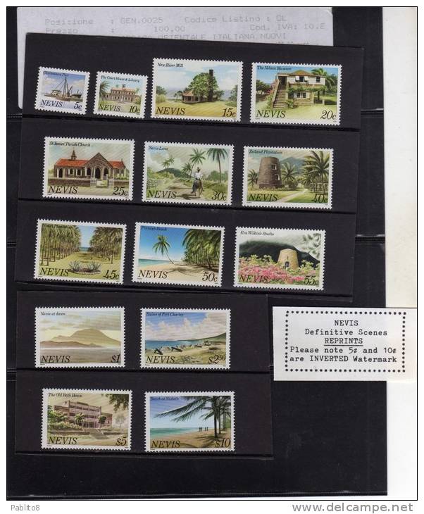 NEVIS 1982 DEFINITIVE STAMPS VIEWS COMPLETE - VEDUTE SERIE COMPLETA CON VARIETA´ MNH - St.Kitts En Nevis ( 1983-...)