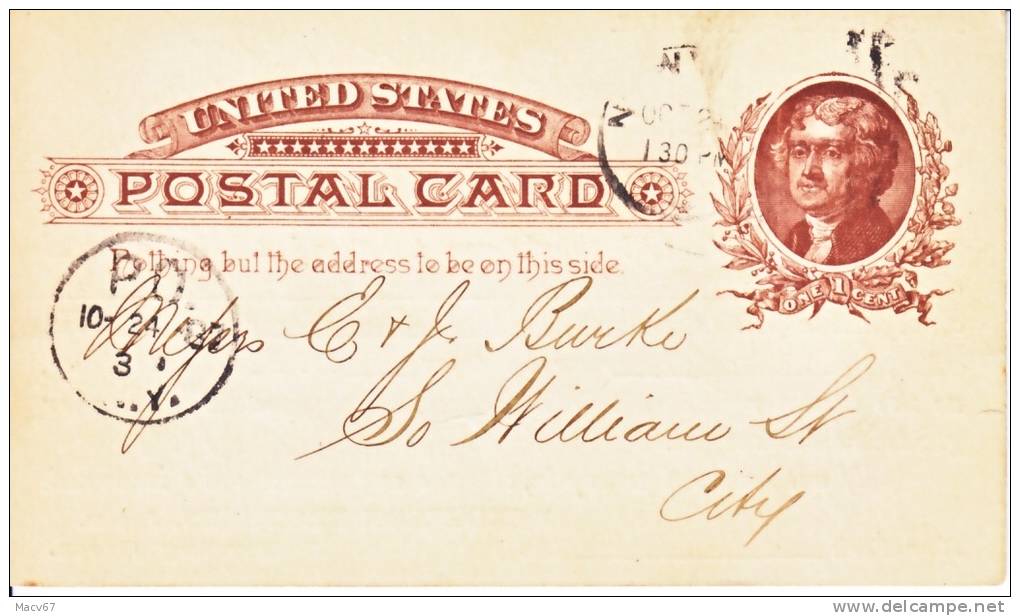 U.S. Postal Card   ANCHOR SHIPPING LINES  1887  N.Y. - Covers & Documents