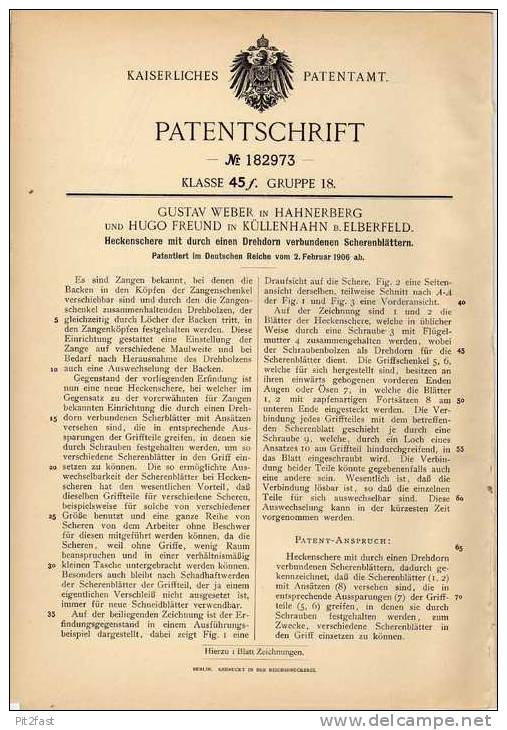 Original Patentschrift - G. Weber In Hahnerberg Und Küllenhahn B. Elberfeld , 1906 , Heckenschere , Wuppertal - Antike Werkzeuge