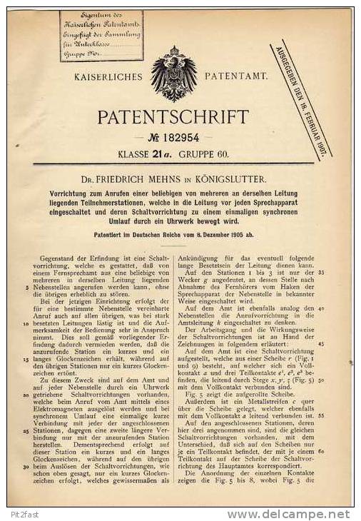 Original Patentschrift - Dr. F. Mertens In Königslutter , 1905 , Anruf - Apparat , Telephon !!! - Téléphonie