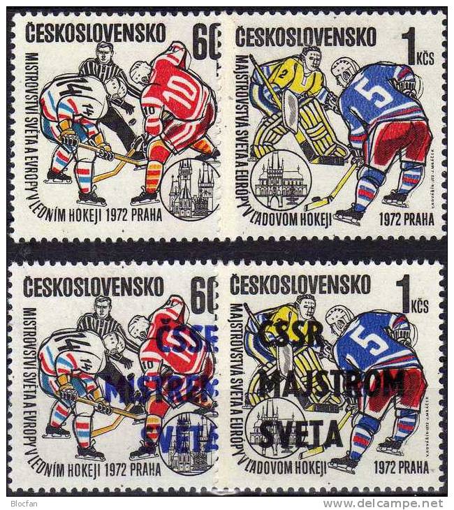 Sieg Eishockey-Championat PRAG 1972 CSSR 2065/6 Plus 2084/5 ** 21€ With Overprint Winter-sport Set Of Tschechoslowakei - Essais & Réimpressions