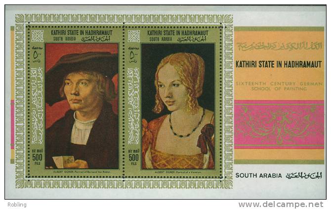 South Arabia 1967, Kathiri State In Hadhramaut, Paintings, Rembrandt, Dürer, Michel BL17a, MNH 18747 - Rembrandt