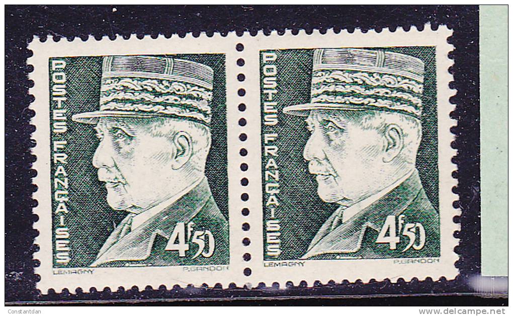 FRANCE N°523 4.50 VERT JAUNE TYPE HOURRIEZ KEPI PLUS CLAIR TENANT A NORMAL NEUF SANS CHARNIERE - Unused Stamps