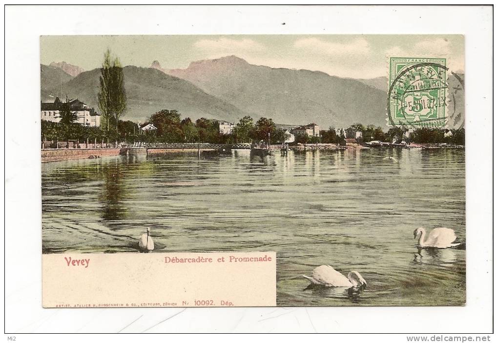 CPA Vevey Débarcadère Et Promenade10092 Ed Zurich Circulé 1907 TBE Tampon Montreux - Autres & Non Classés