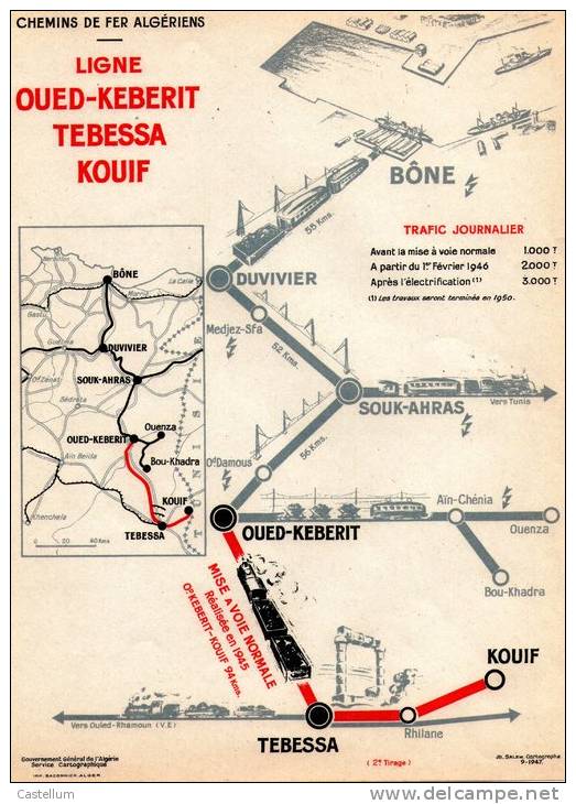 ALGERIE-chemins De Fer Algeriens-ligne Oued Keberit -Tebessa-Kouif-1947 - Affiches