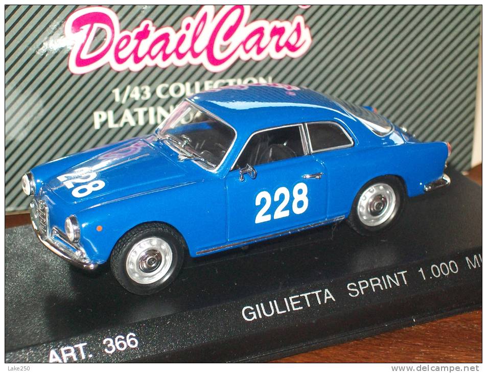 DETAIL CARS - 366 - ALFA ROMEO GIULIETTA SPRINT 1000 MIGLIA 1960   AVEC SA BOITE Scala 1/43 - DetailCars