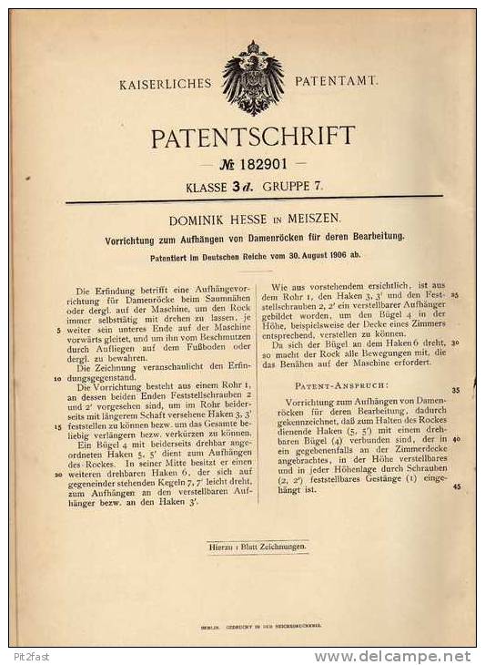 Original Patentschrift - D. Hesse In Meißen , 1906 , Damenrock - Bearbeitung , Schneiderei , Näherei , Rock !!! - 1900-1940