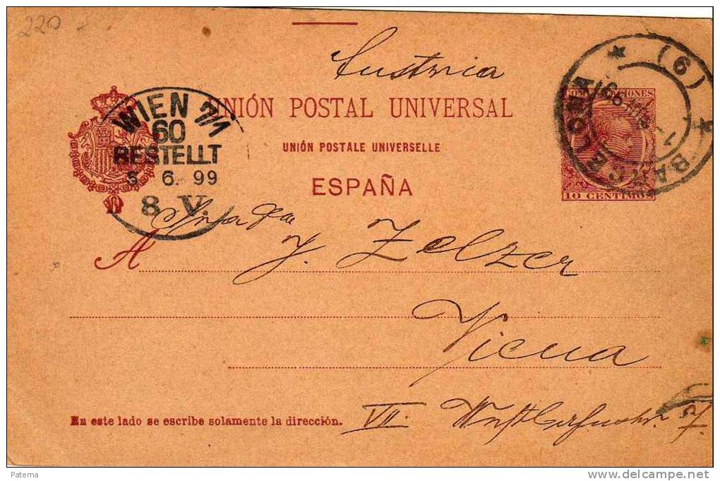 3554  Entero Postal Barcelona 1899, Pelon, Edifil 31 B - 1850-1931