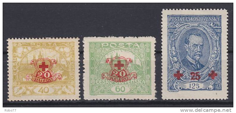 1920 Czechoslovakia Mint Hinged Stamp *.  Three Pieces. Red Cross.  (A01129) - Ongebruikt