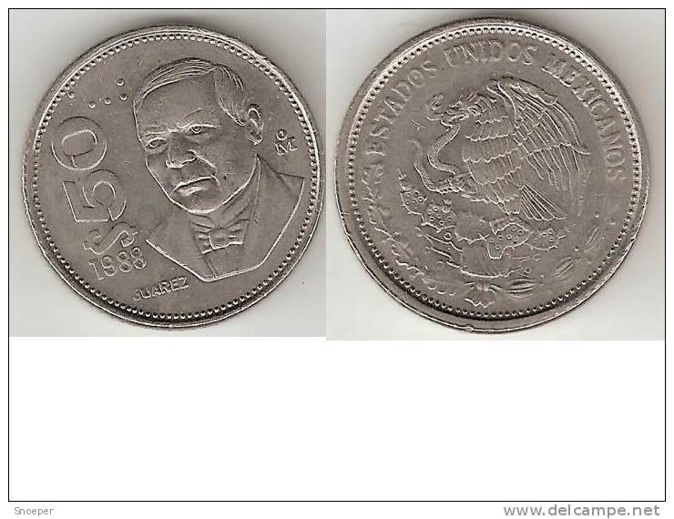 *mexico 50 Pesos 1988  Km 495   Vf+ Copper Nickel !!! - Messico