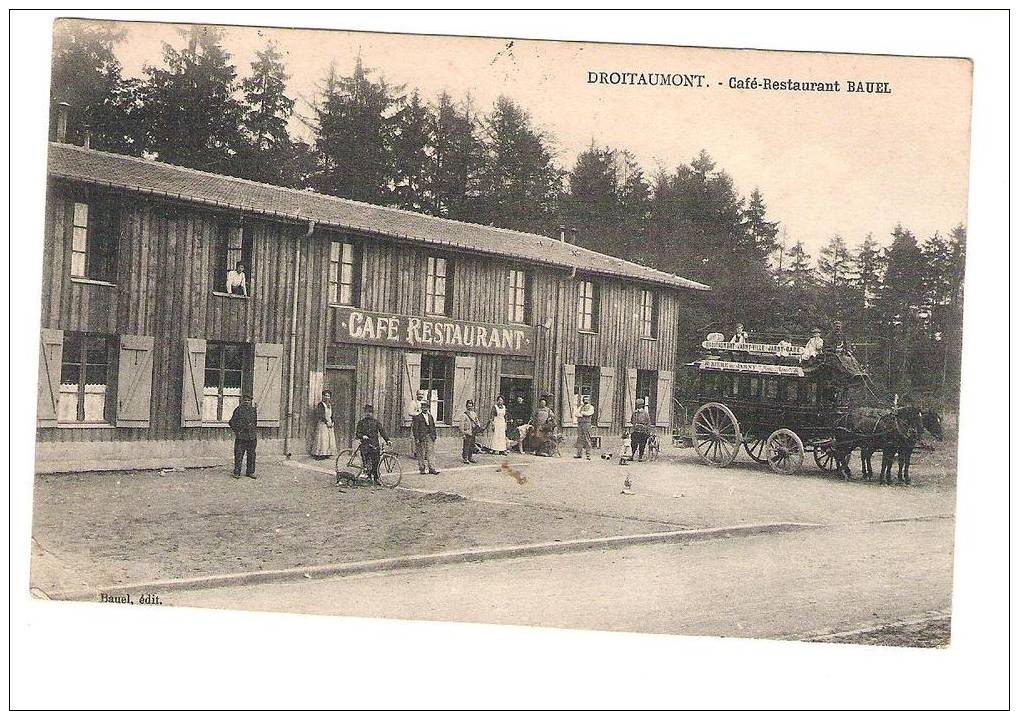 Très Rare CPA De Droitaumont:café Restaurant Bauel (omnibus à Chevaux) - Autres & Non Classés