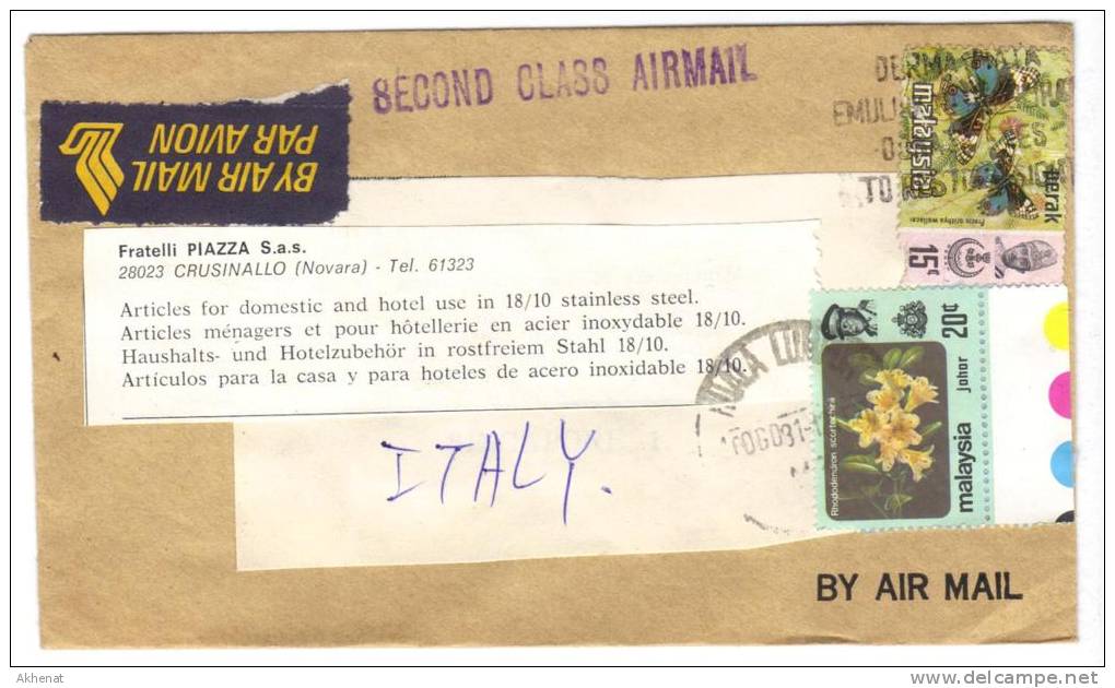 2ENG72 - MALESIA , Lettera Via Aerea Per L ' Italia - Malaysia (1964-...)