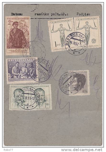 1951 Czechoslovakia Multifranked Parcel Card. Official Stamps. Bystrice Nad Olzou. Rare! (B06026) - Dienstmarken