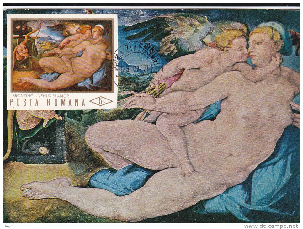 Carte- Maximum ROUMANIE  N° Yvert Bloc 88 (BRONZINO - Vénus) Obl Sp 1971 - Desnudos