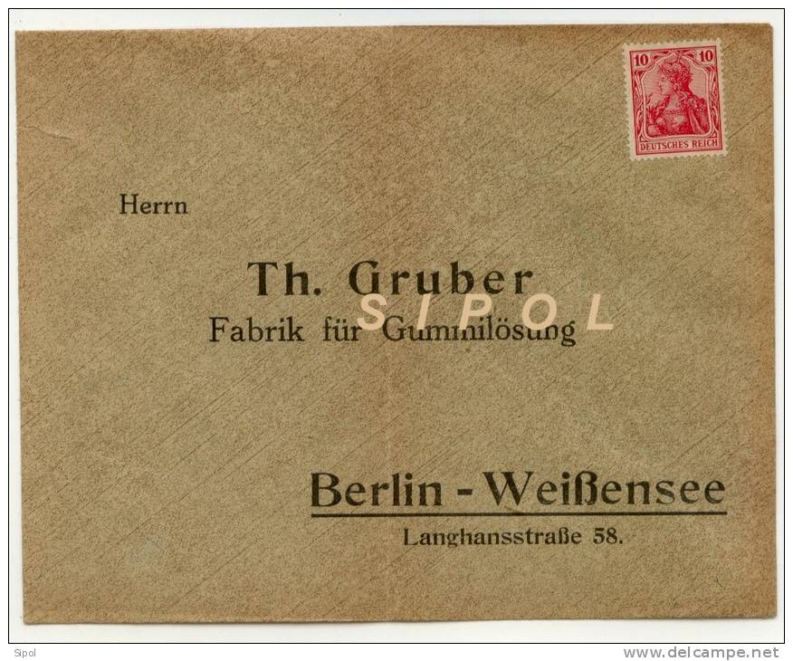 Enveloppe à L Adresse De TH.Gruber Fabrik Für Gummilösung Berlin Weissensee Timbre Non Oblitéré 10 Pfennig - Chemist's (drugstore) & Perfumery