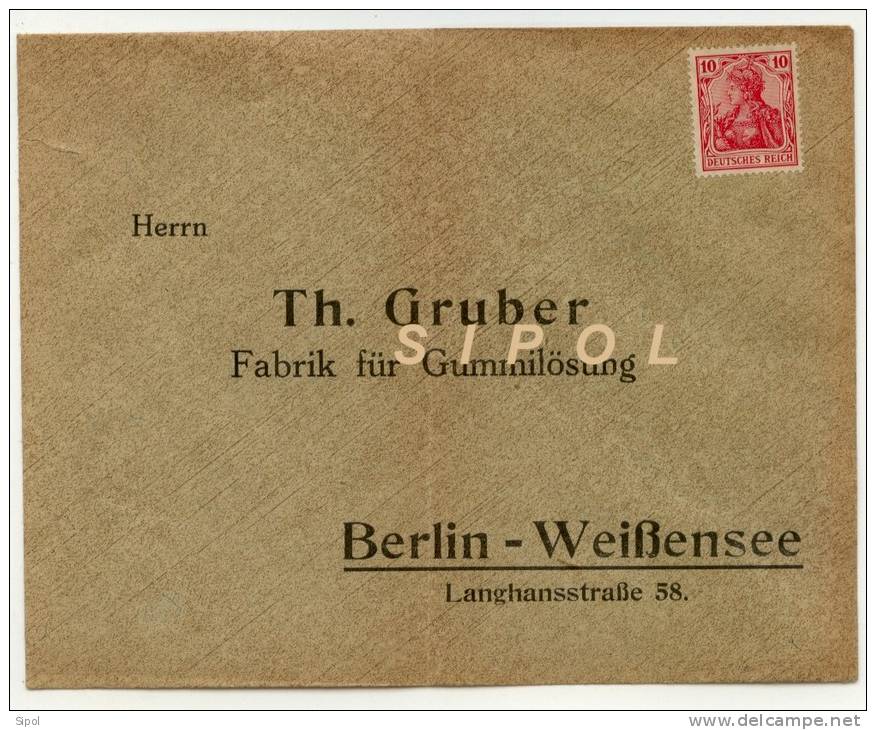 Enveloppe à L Adresse De TH.Gruber Fabrik Für Gummilösung Berlin Weissensee Timbre Non Oblitéré 10 Pfennig - Droguerie & Parfumerie