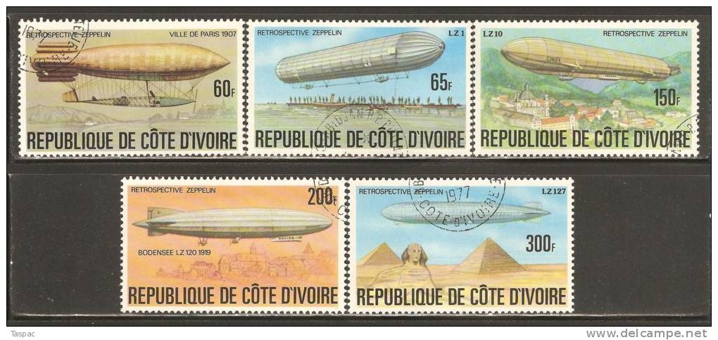 Ivory Coast 1977 Mi# 517-521 Used - History Of The Zeppelin - Zeppelines