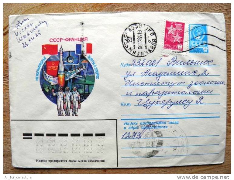 Cover Sent From Russia To Lithuania, USSR, Space Cosmos Astronauts France Cccp Rocket - Briefe U. Dokumente