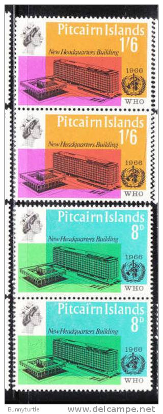 Pitcairn Islands 1966 WHO Headquarters Issue Omnibus Blk Of 2 MNH - Pitcairn Islands