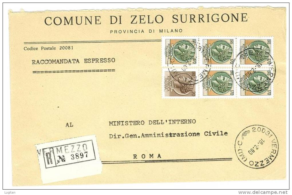 ZELO SURRIGONE  20081  PROV. MILANO - ANNO 1980 -   R  -  TEMA TOPIC COMUNI D'ITALIA - STORIA POSTALE - Macchine Per Obliterare (EMA)