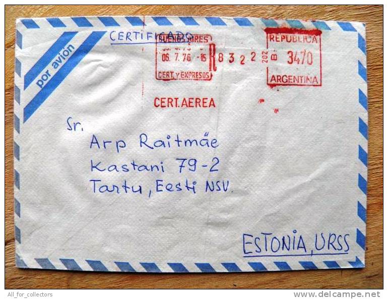 Cover Sent From Argentina To Estonia, Red Machine Atm Cancel, Registered, 1976, Par Avion - Sonstige & Ohne Zuordnung