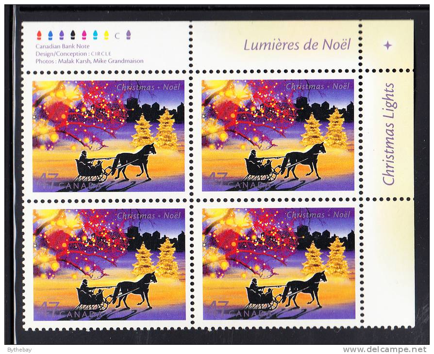 Canada MNH Scott #1922 Upper Right Plate Block 47c Sleigh Ride - Christmas - Num. Planches & Inscriptions Marge