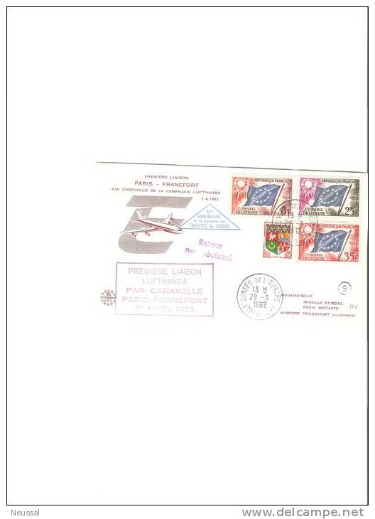 Primer Vuelo Paris- Francfort - 1960-.... Cartas & Documentos