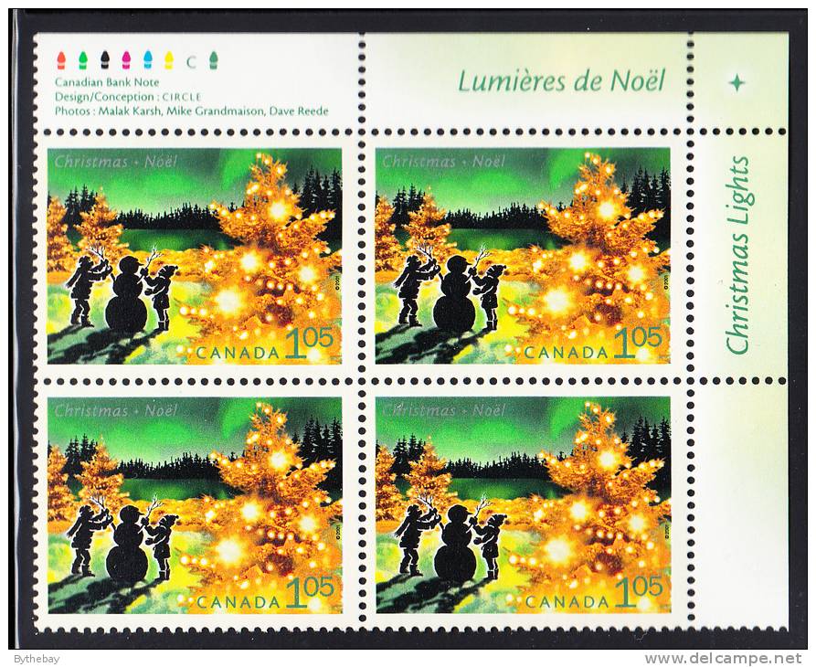 Canada MNH Scott #1924 Upper Right Plate Block $1.05 Building A Snowman In The Country - Christmas - Plattennummern & Inschriften