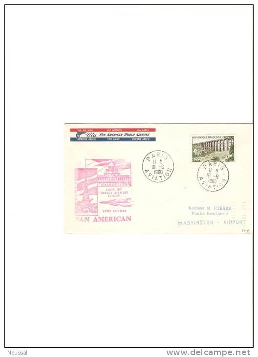 Primer Vuelo Paris- Washington - 1960-.... Cartas & Documentos