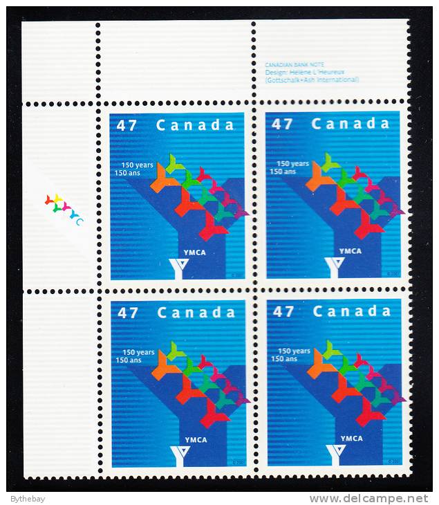 Canada MNH Scott #1925 Upper Left Plate 47c YMCA In Canada 150 Years - Num. Planches & Inscriptions Marge