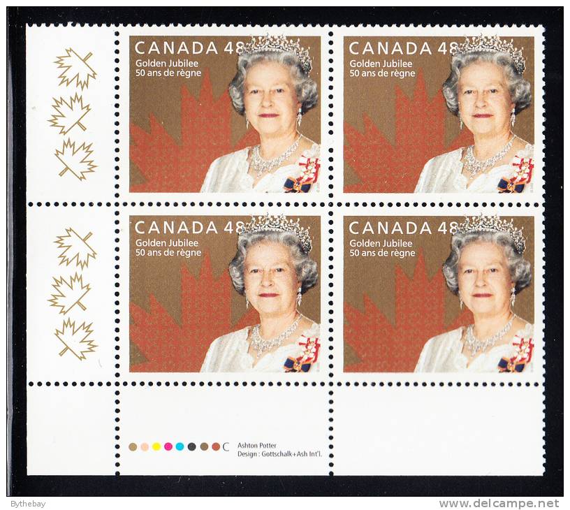 Canada MNH Scott #1932 Lower Left Plate Block 48c Queen Elizabeth II Golden Jubilee - Plattennummern & Inschriften