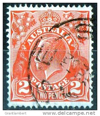 Australia 1926 King George V 2d Red Small Multiple Wmk - OUSE TASMANIA (large) PM - Oblitérés