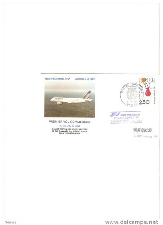 Airbus A 320 Paris-zurich - 1960-.... Cartas & Documentos