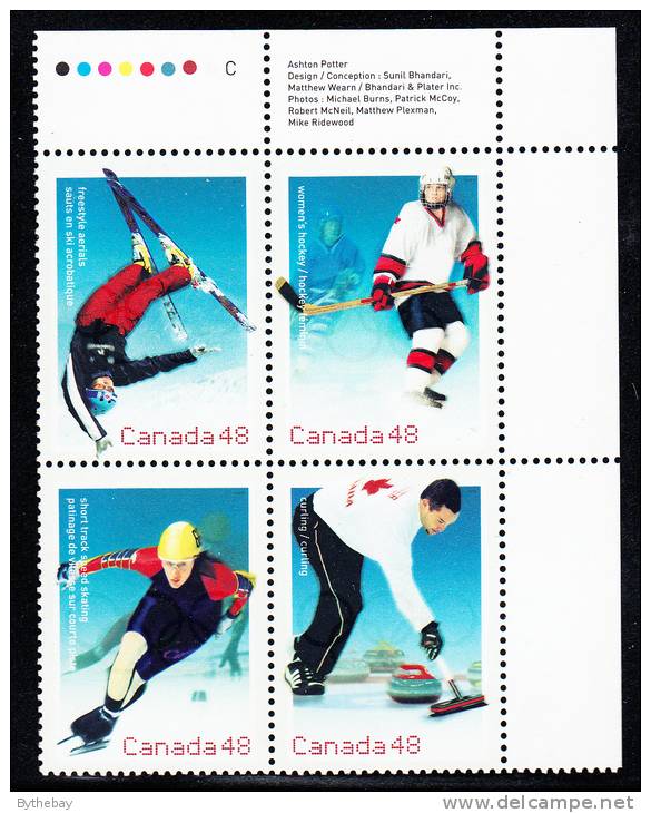 Canada MNH Scott #1939a Upper Right Plate Block 48c 2002 Winter Olympics - Plattennummern & Inschriften