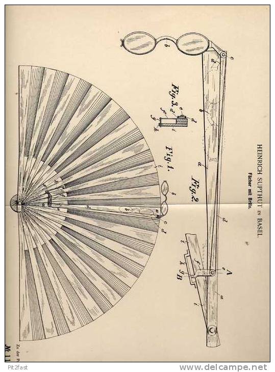 Original Patentschrift - H. Suphut In Basel , 1899 , Fächer Mit Brille !!! - Abanicos