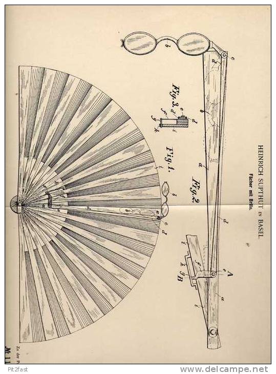 Original Patentschrift - H. Suphut In Basel , 1899 , Fächer Mit Brille !!! - Fächer