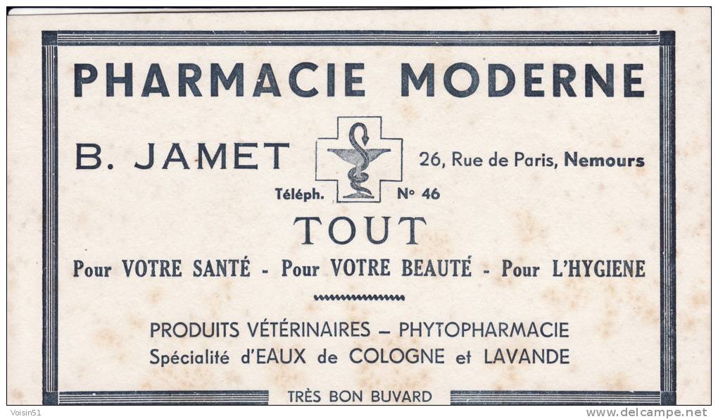 Buvard Pharmacie Moderne  B Jamet A Nemours Tout Pour Votre Sante - Chemist's