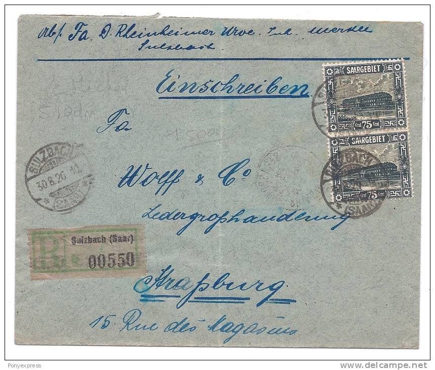 YT N° 96 En Paire Sur Lettre De Sulzbach Recommandée Pour Strasbourg 1926 - Covers & Documents