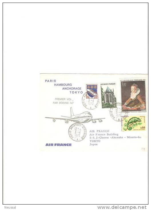 Vuelo  Paris-hambourgo-anchorage-tokyo - First Flight Covers