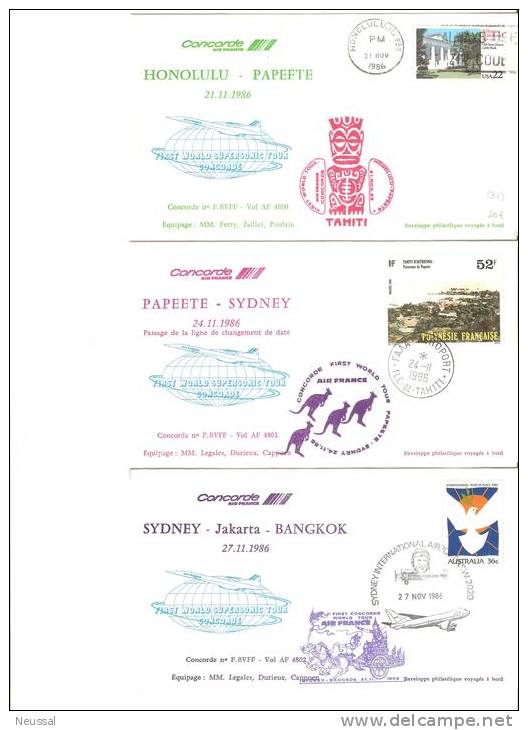 3 Sobres Concorde Distintos Destinos. - First Flight Covers