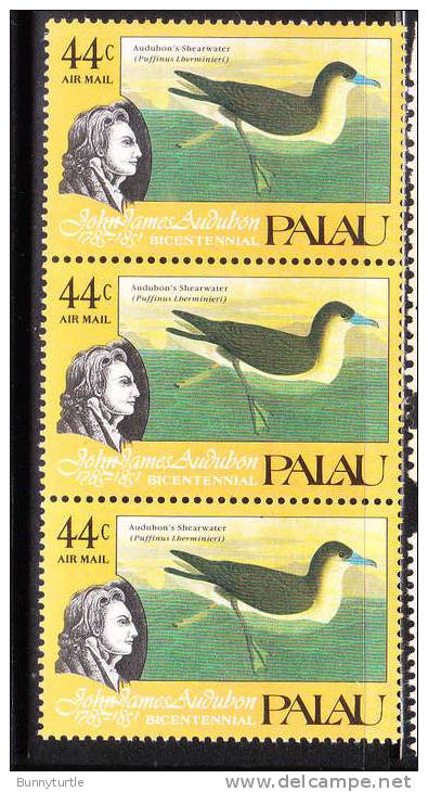 Palau 1985 Audubon Birds Block Of 3 MNH - Palau