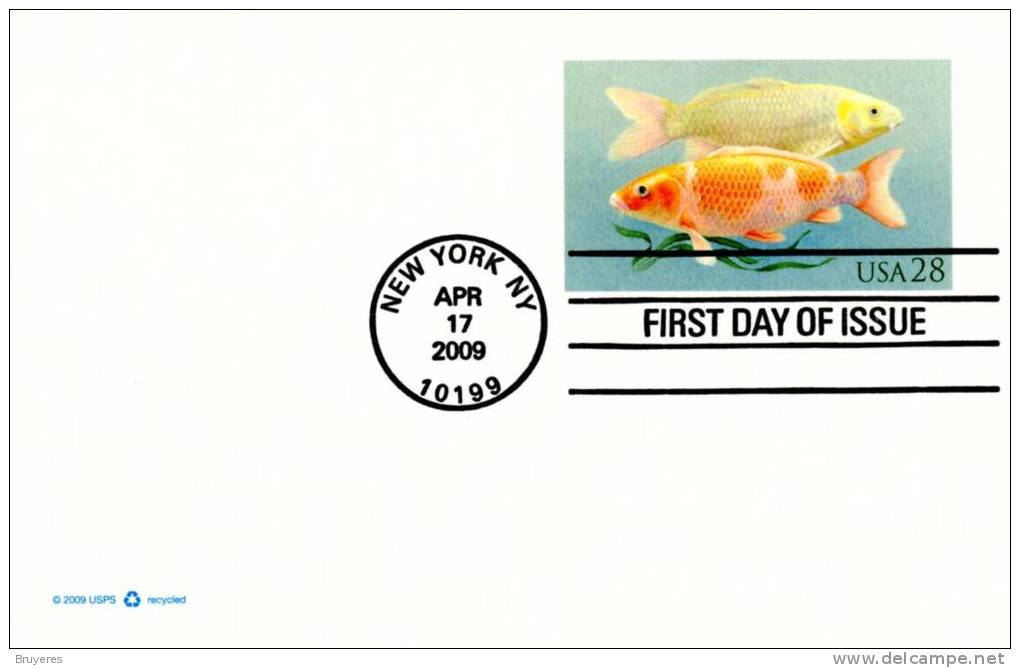 Entier Postal De 2009 Sur Carte Postale Avec Timbre "Poisson" Et Oblit. PJ New York 17 Avril 2009 - 2001-10