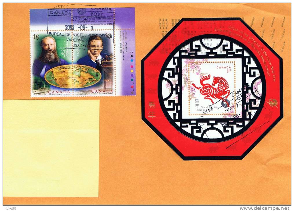 CDN Kanada 2000 2001 Mi Bl. 58 - 2029 2084-85 Jahr Des Pferdes Brief - Storia Postale