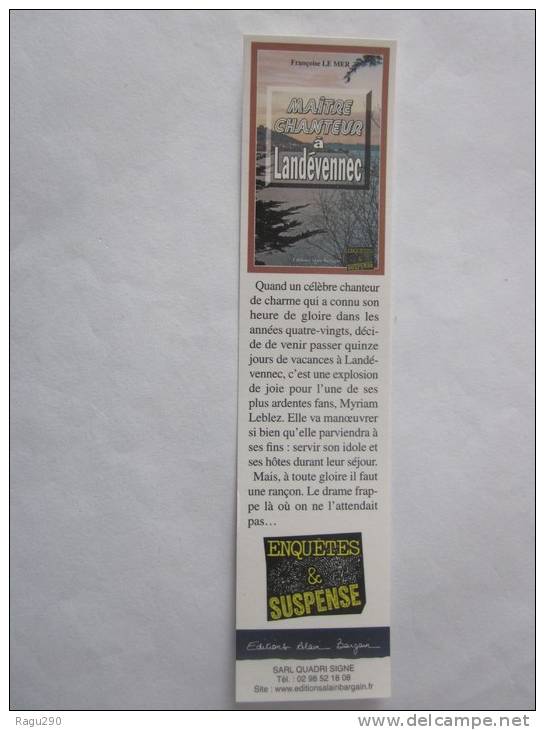 MARQUE PAGE DU ROMAN POLICIER  ALAIN BARGAIN  :  MAITRE CHANTEUR A LANDEVENNEC - Bookmarks