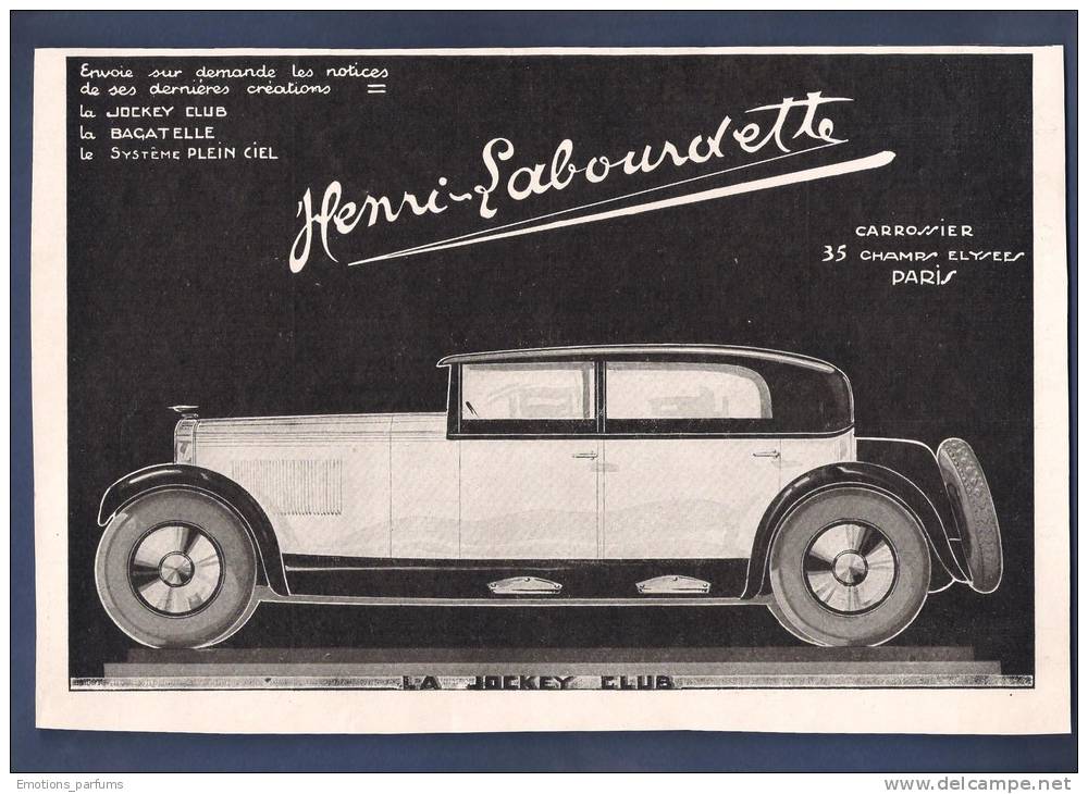 Pub 1928 Automobile Henri Labourdette Carrossier  Automobiles Voiture La Jockey Club - Pubblicitari