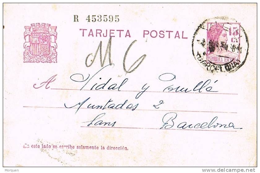 Entero Postal VICH (Barcelona) 1933. VARIEDAD Impresion - 1931-....