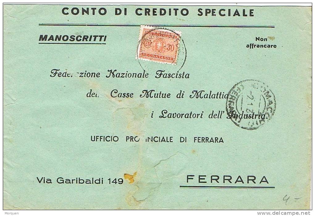 Carta Tasa COMACCHIO (ferrara) 1931. Segnatasse - Taxe